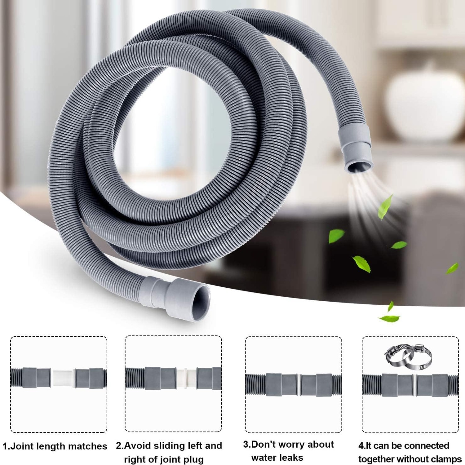 5 Foot Corrugated Washing Machine Drain Hose Kit: image 4