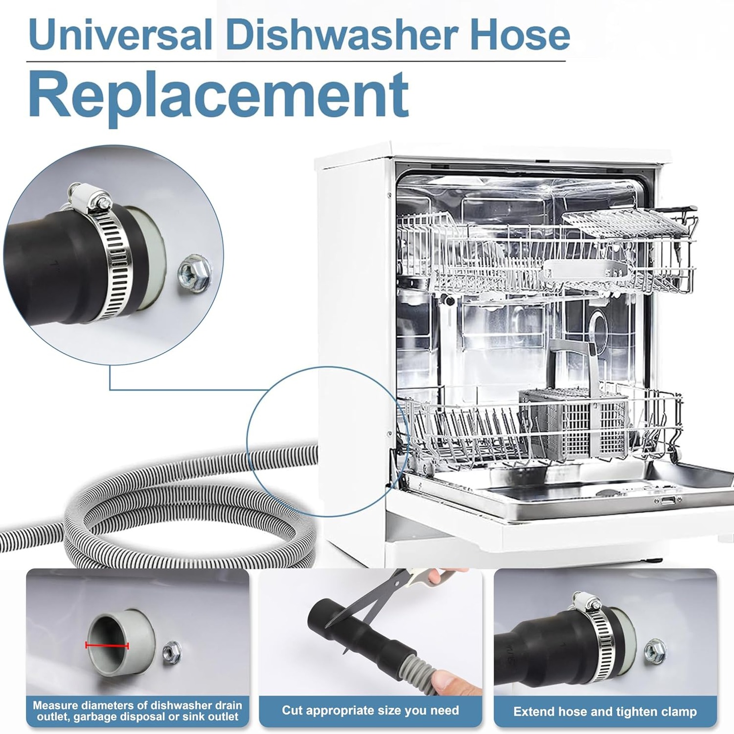 2m Universal Dishwasher Drain Hose with Stainless Steel Clamps: image 4