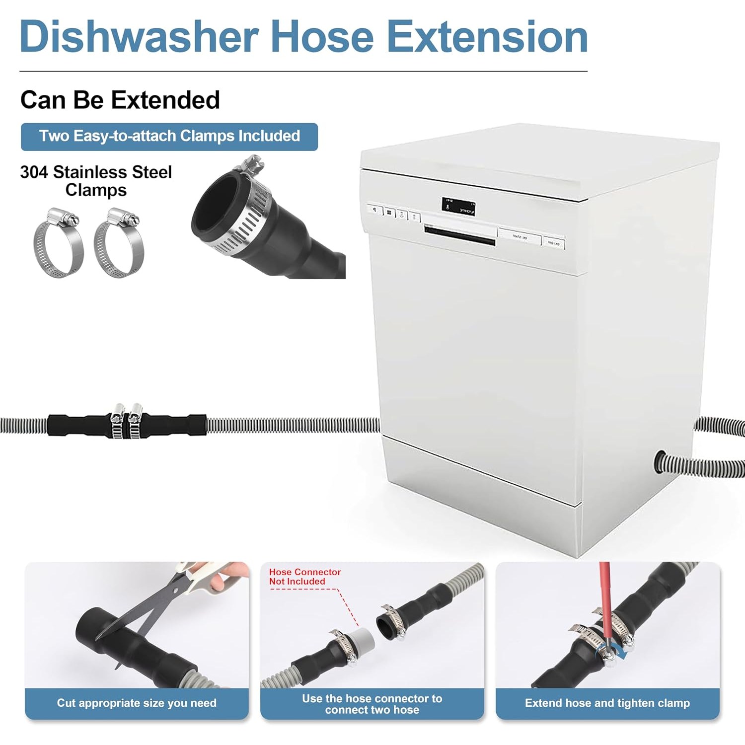 2m Universal Dishwasher Drain Hose with Stainless Steel Clamps: image 5