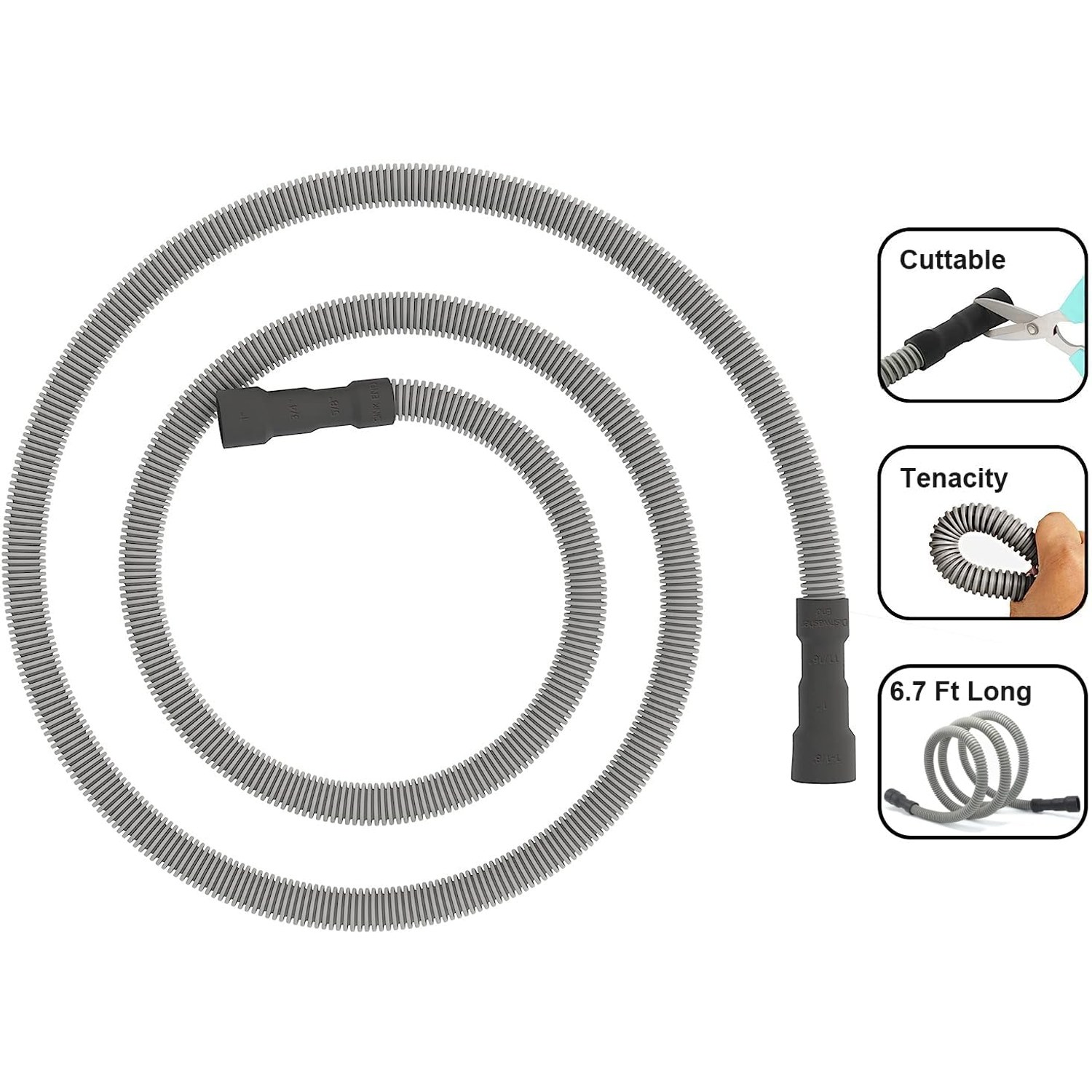 2m Universal Dishwasher Drain Hose with Stainless Steel Clamps: image 7