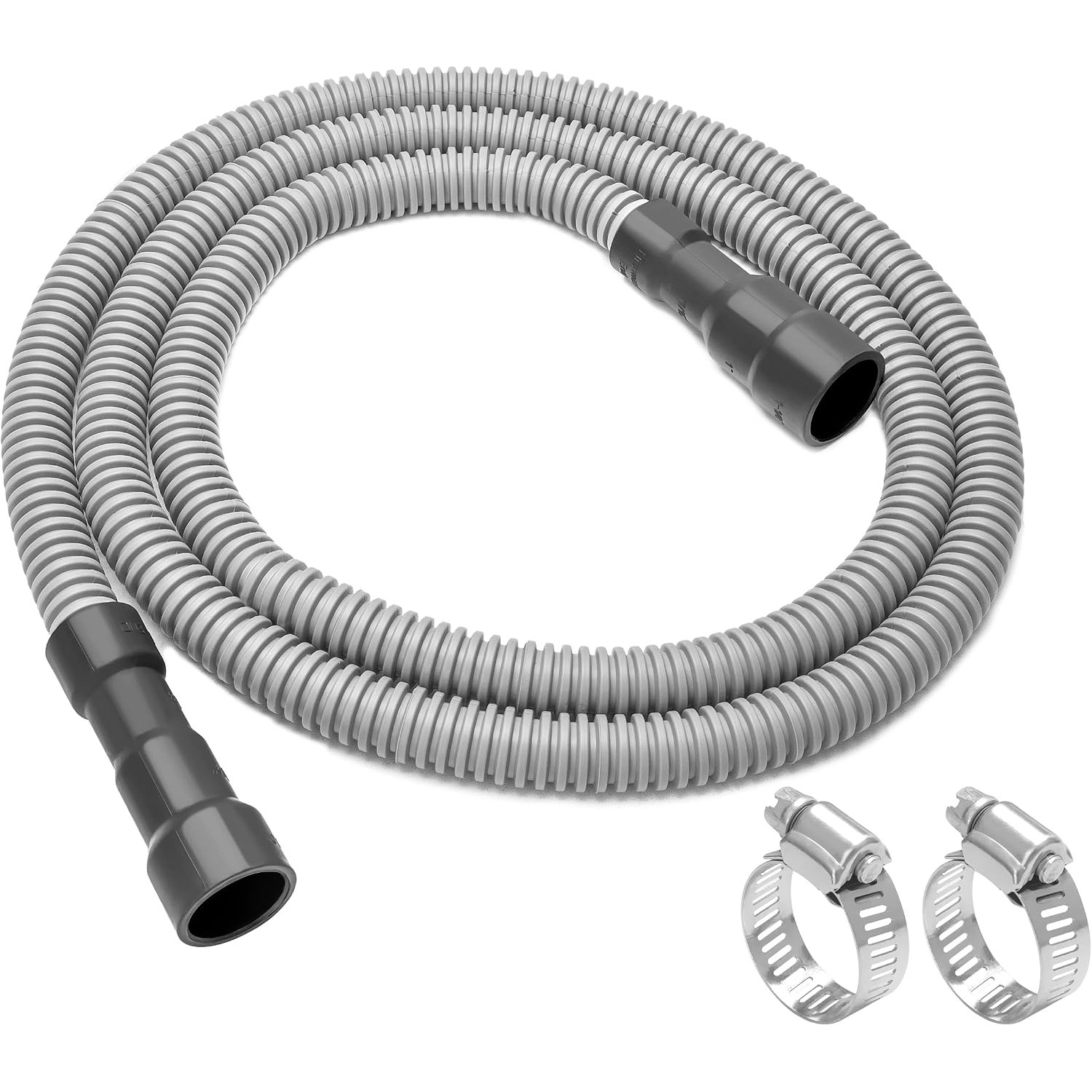 2m Universal Dishwasher Drain Hose with Stainless Steel Clamps