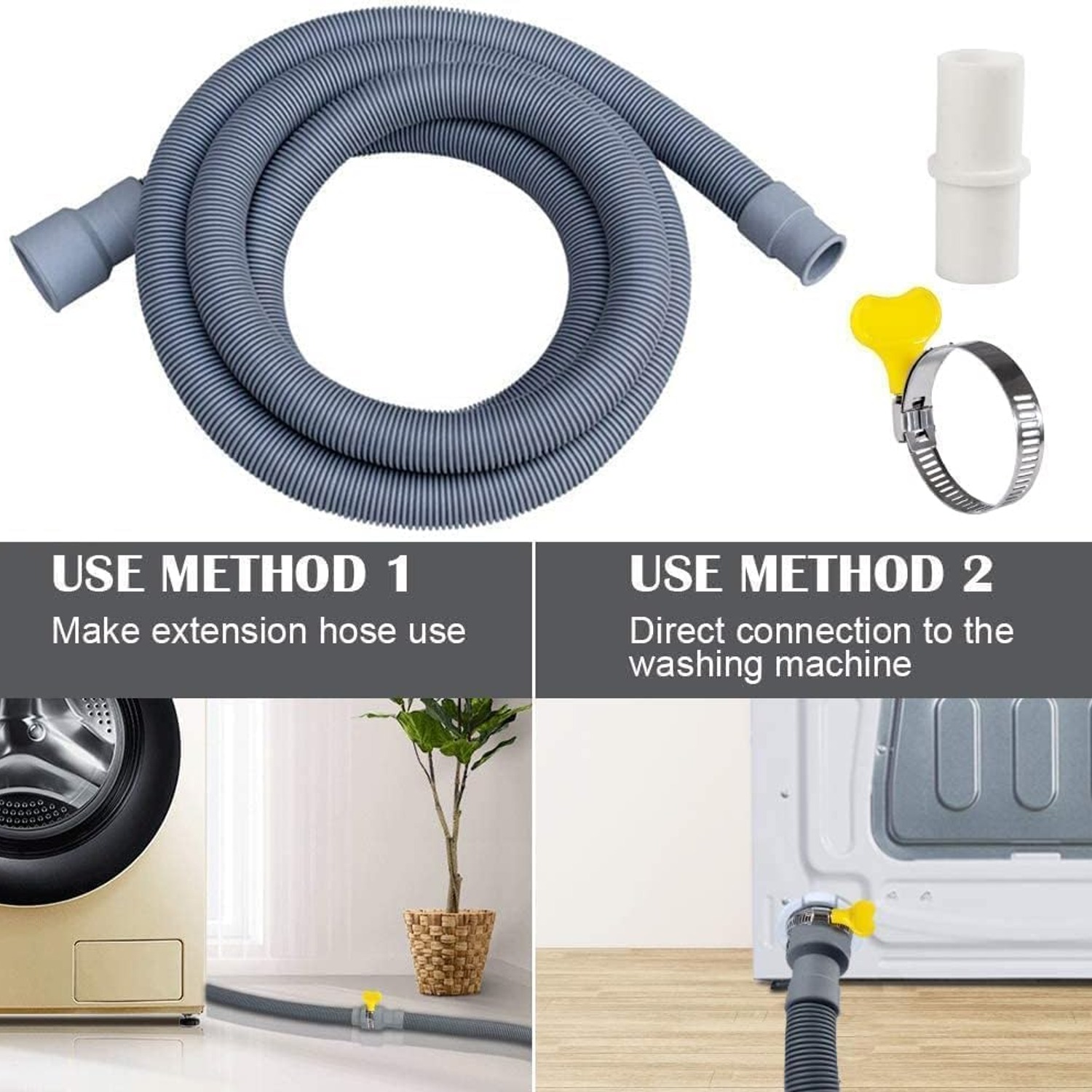 3m Washing Machine Drain Hose Extension Kit with U-Bend Holder and Clamps: image 4