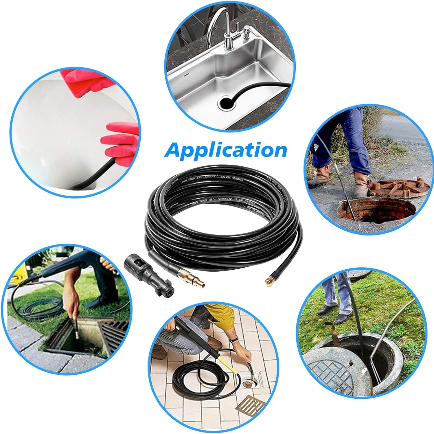 10m Pressure Washer Drain Jetter Hose with Karcher and Lavor Adapters: image 3