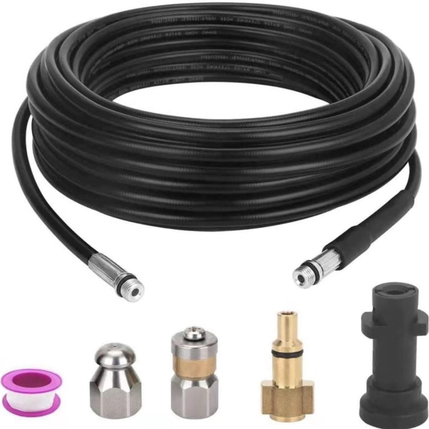 20m Pressure Washer Drain Jetter Hose Kit with Button Nose and Rotating Nozzles