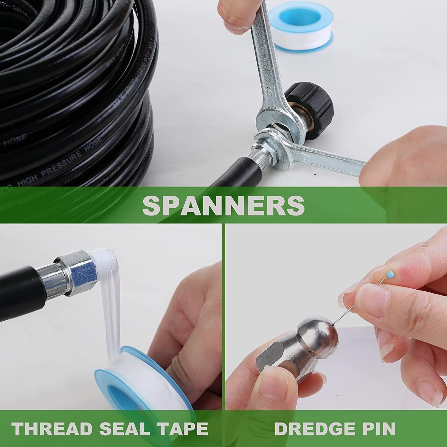 20m Pressure Washer Drain Jetter Hose Kit with Button Nose and Rotating Nozzles: image 6