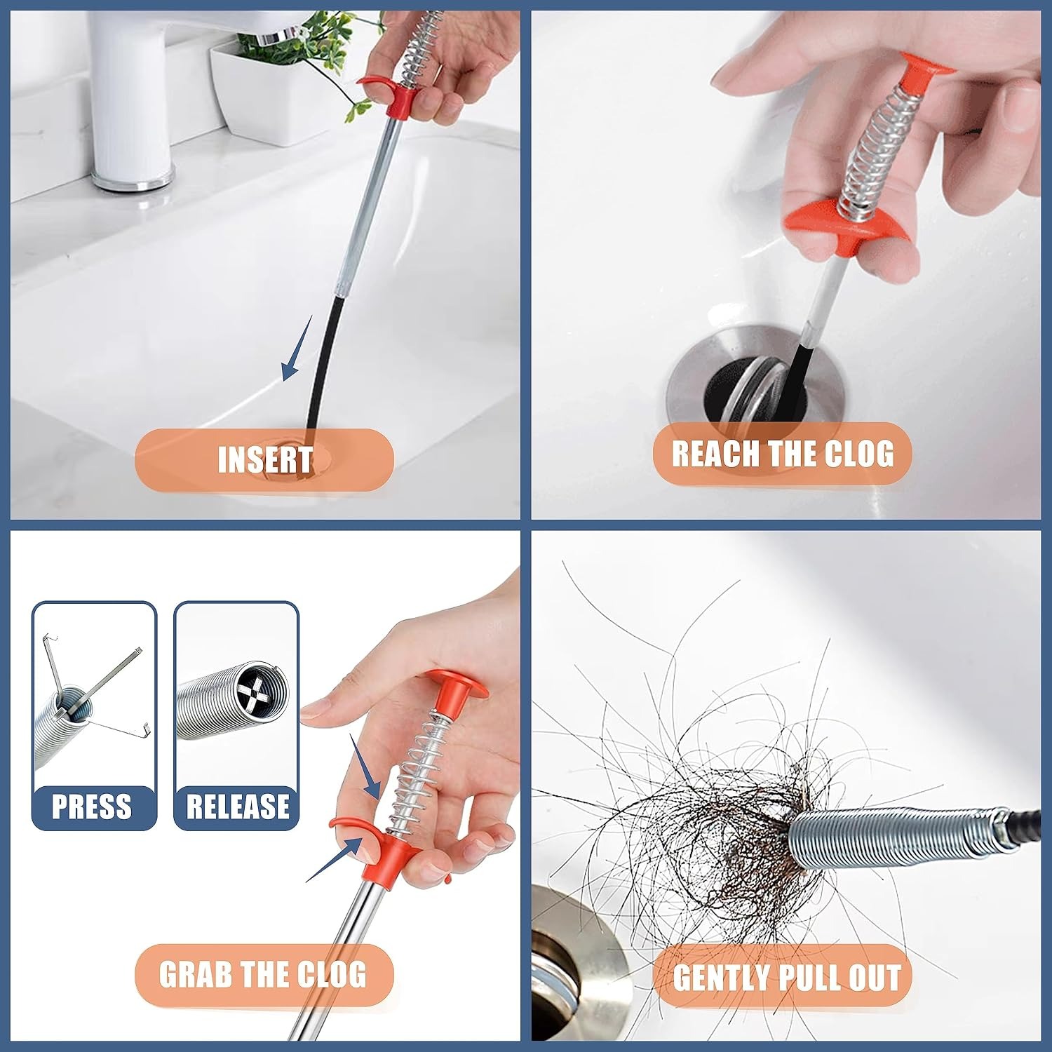 9 Piece Drain Clog Remover Set with Drain Snakes and Cleaning Brushes: image 4