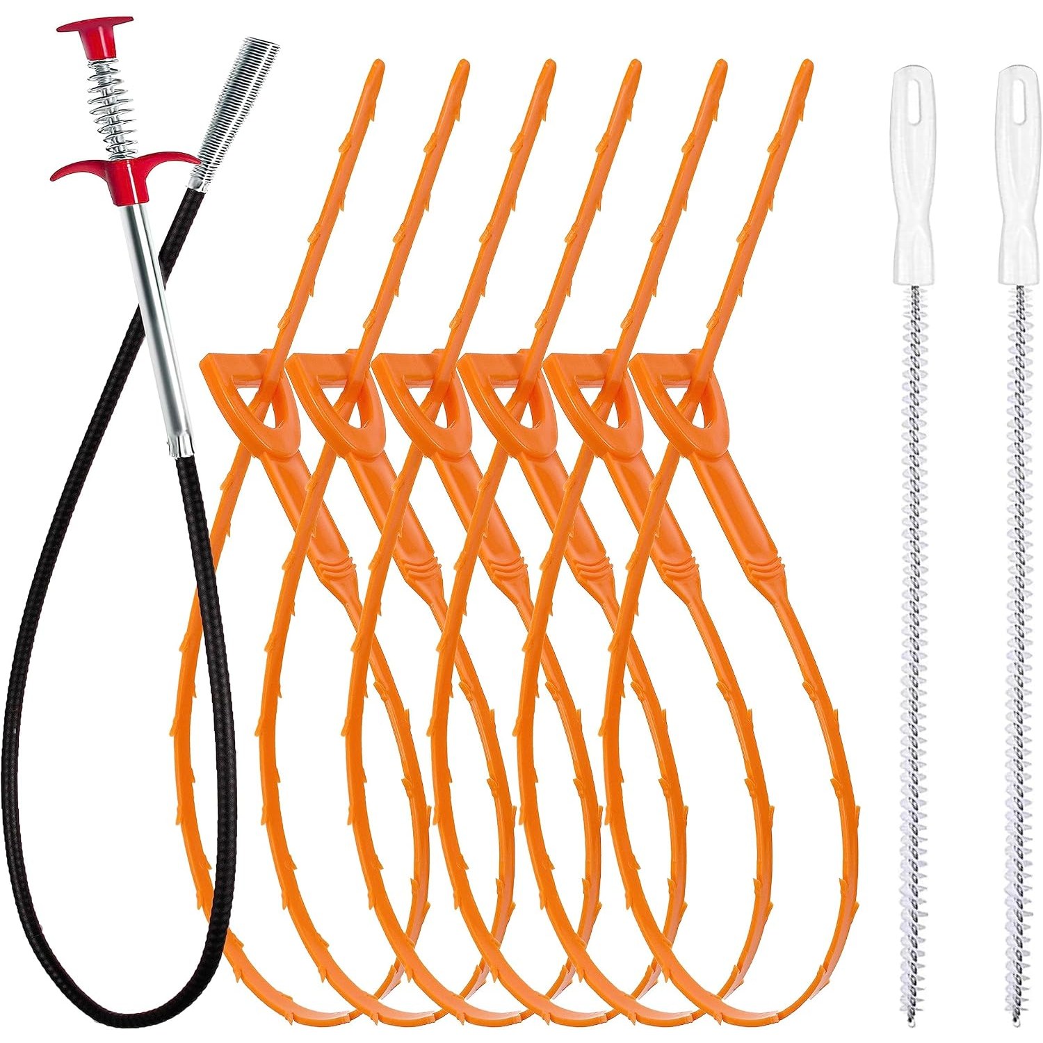 9 Piece Drain Clog Remover Set with Drain Snakes and Cleaning Brushes