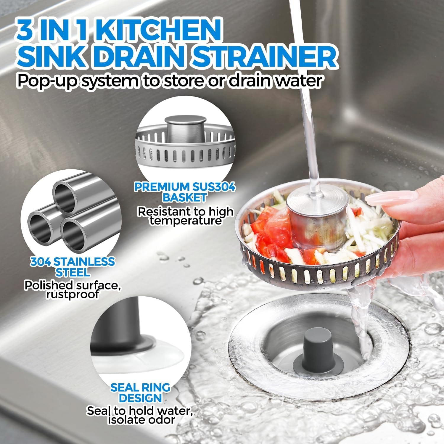 3-in-1 Kitchen Sink Strainer and Stopper: image 2