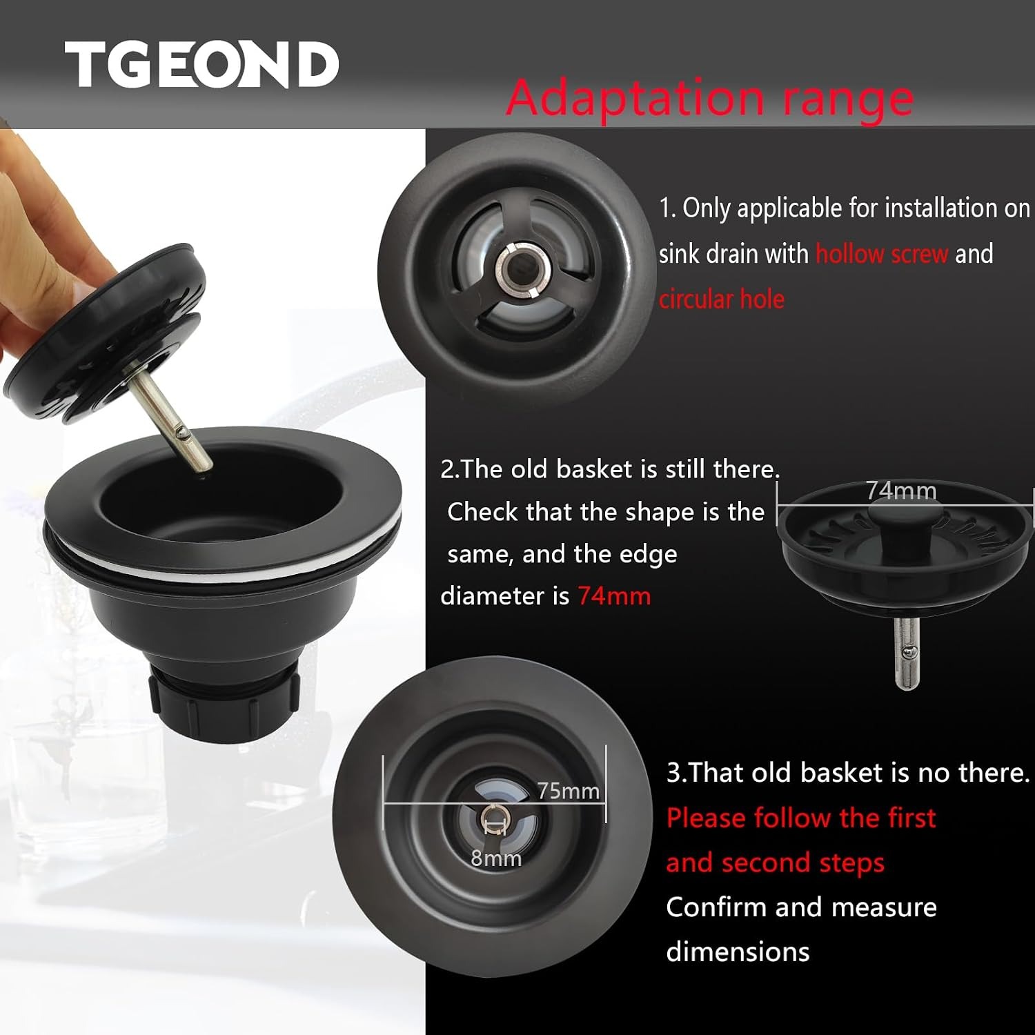 Black Sink Basket Strainer Stopper: image 3