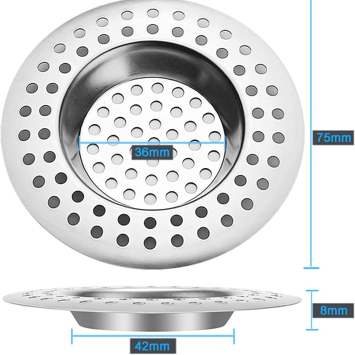 Tomario Flat Stainless Steel Sink Strainer 75mm (Pack of 2): image 2