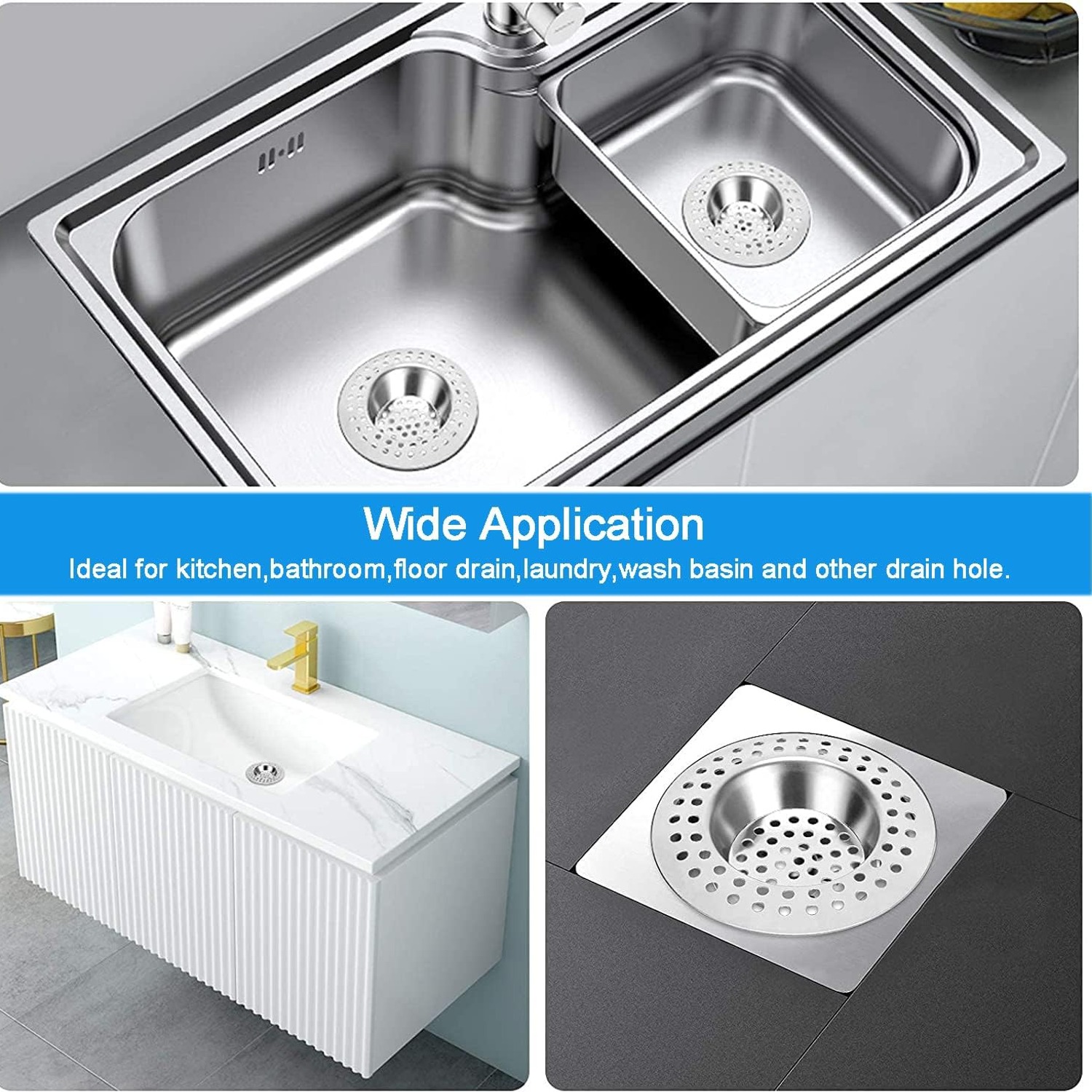 Tomario Flat Stainless Steel Sink Strainer 75mm (Pack of 2): image 6