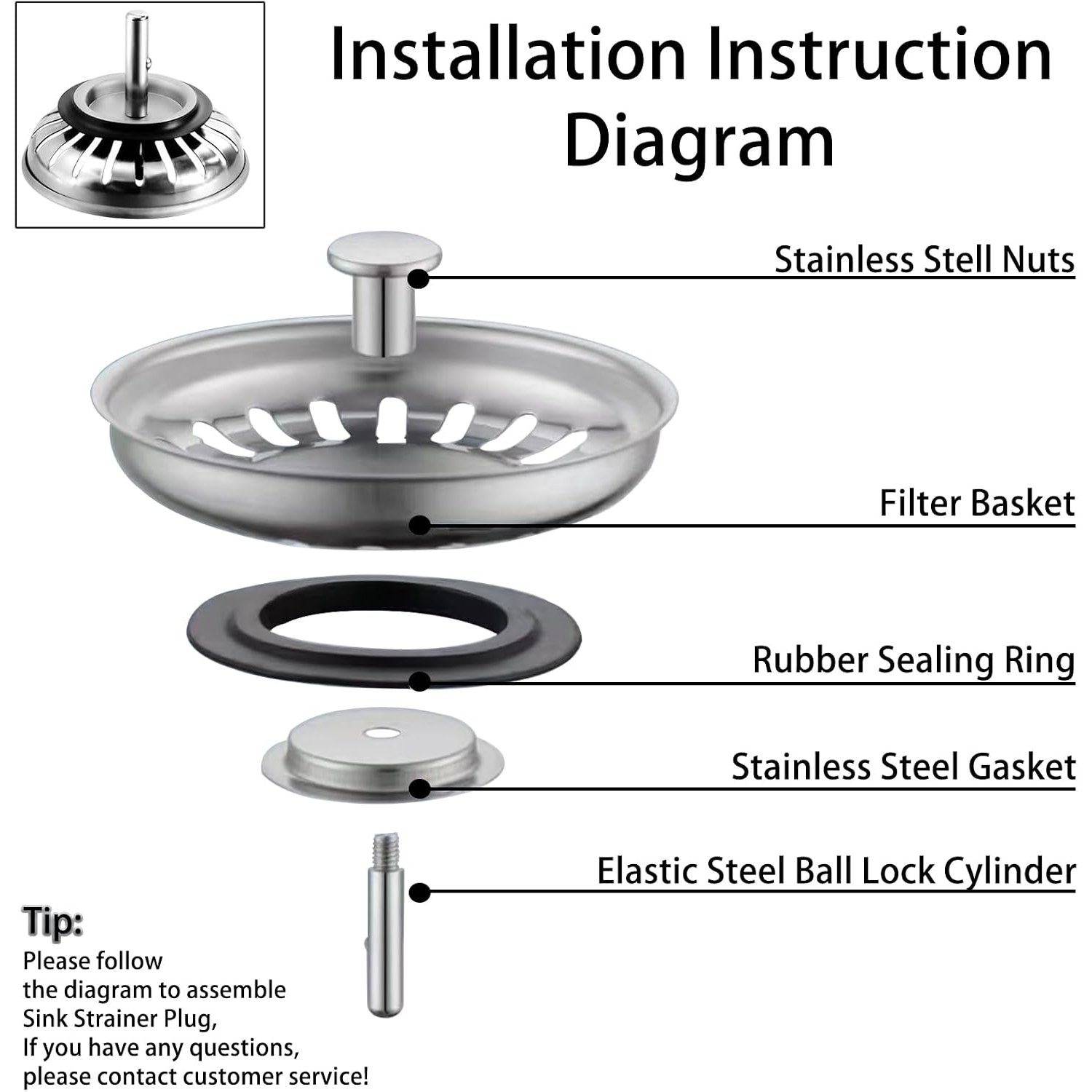 79mm Stainless Steel Kitchen Sink Waste Plug and Strainer, 2 Pack: image 4