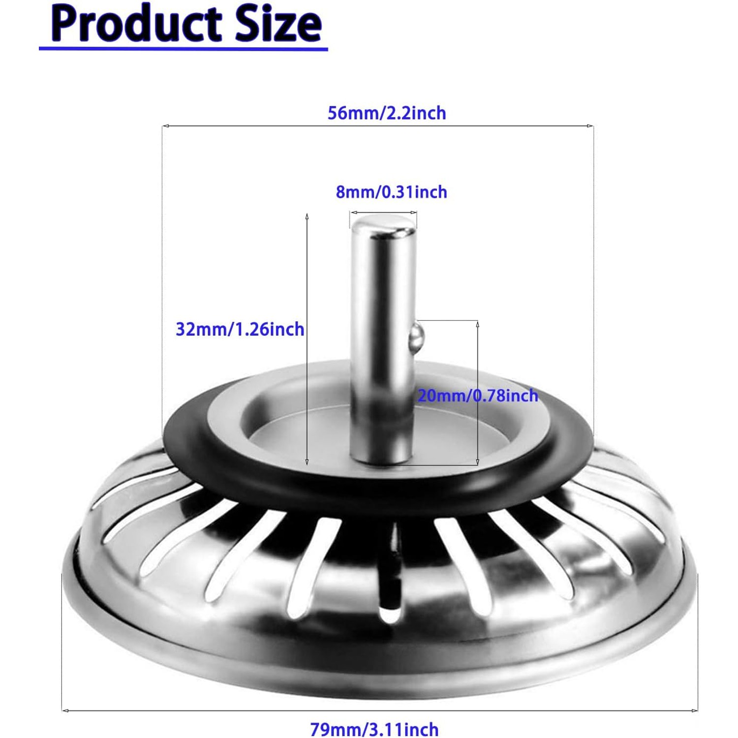 79mm Stainless Steel Kitchen Sink Waste Plug and Strainer, 2 Pack: image 6