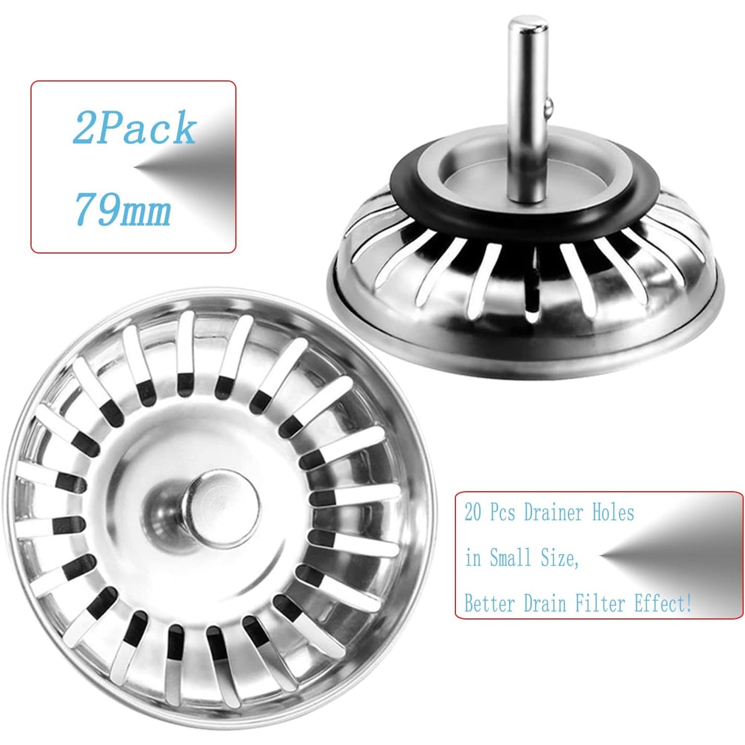 79mm Stainless Steel Kitchen Sink Waste Plug and Strainer, 2 Pack: image 7