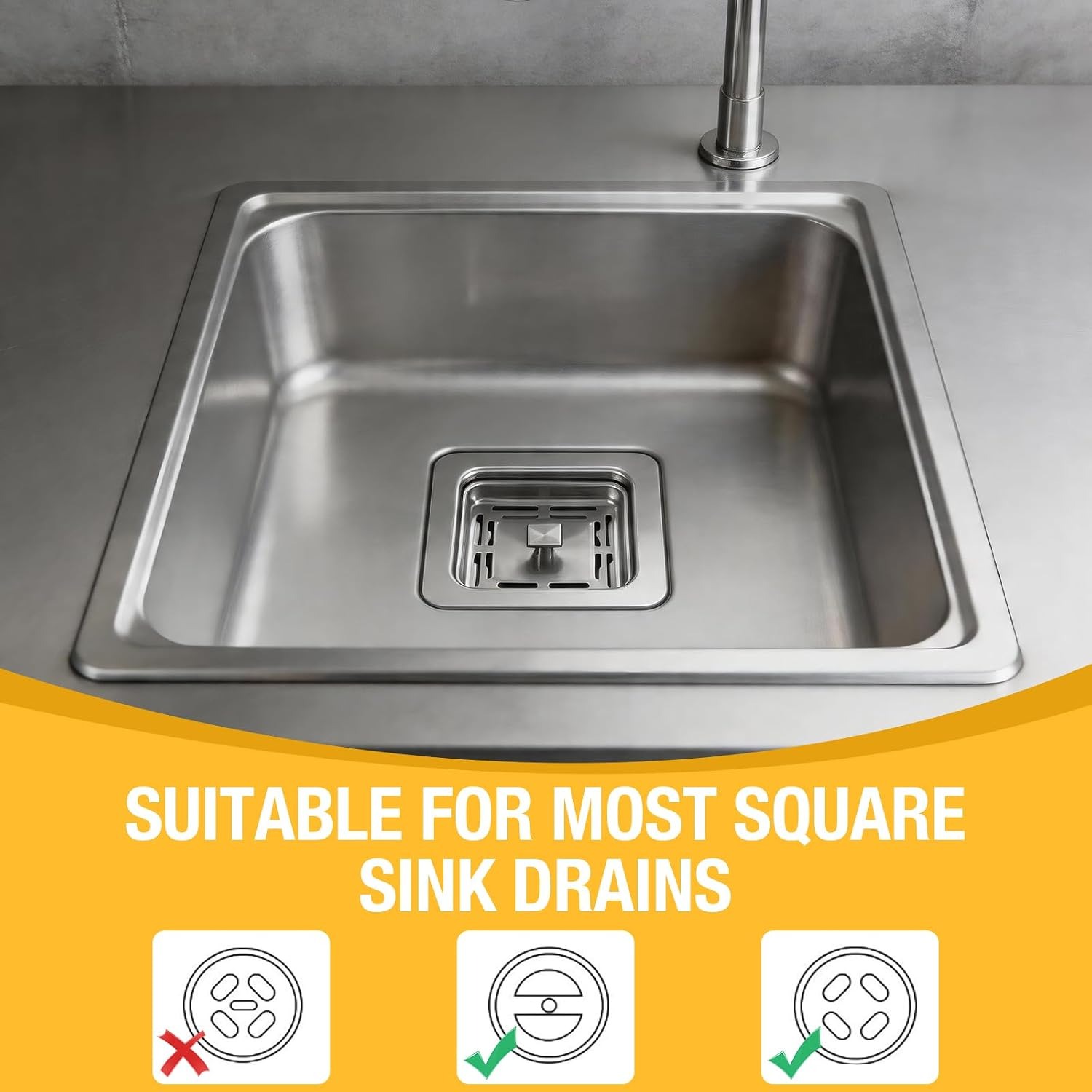 Square Sink Strainer 78 x 42mm Stainless Steel Drain Filter