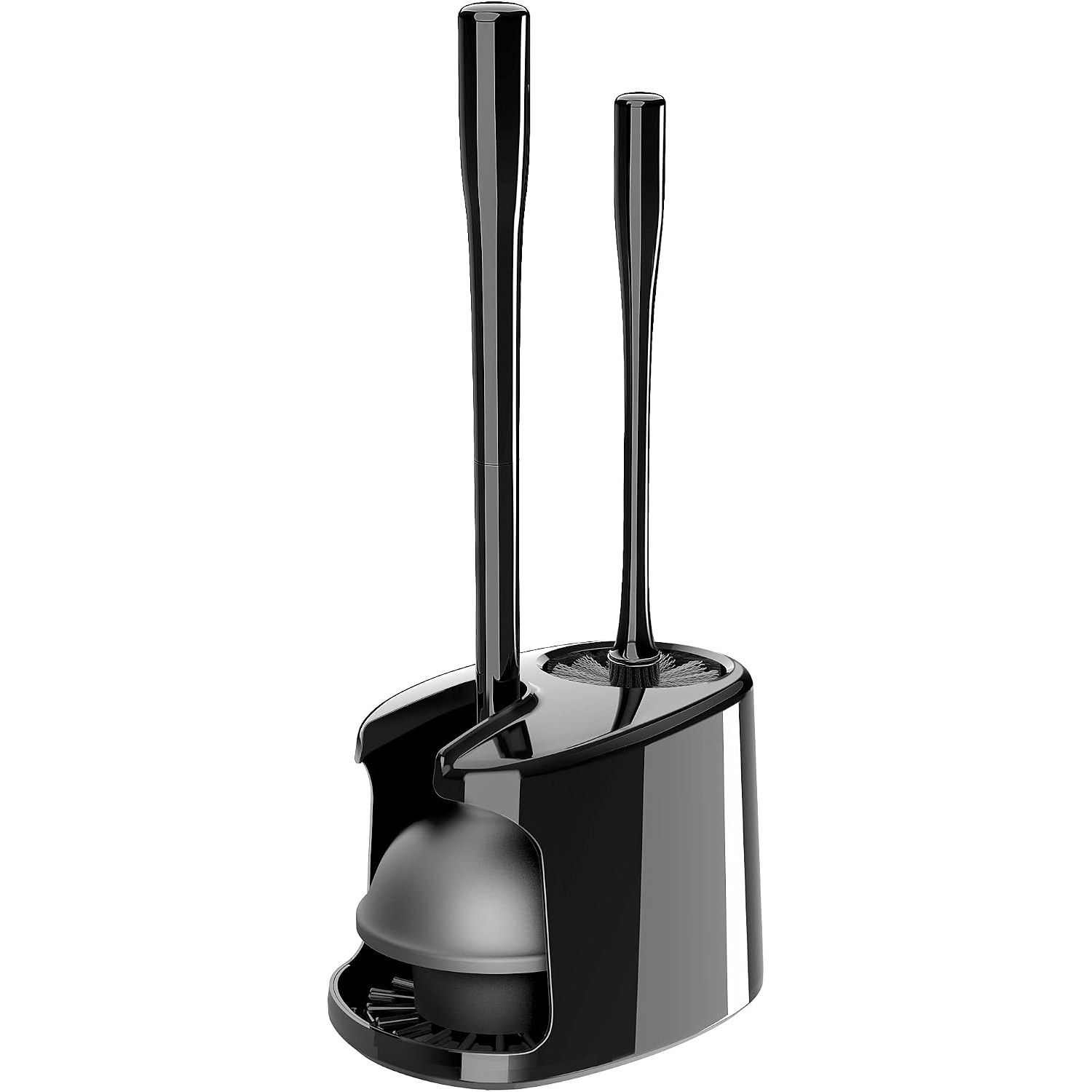 Toilet Plunger and Brush Set with Two-Compartment Holder