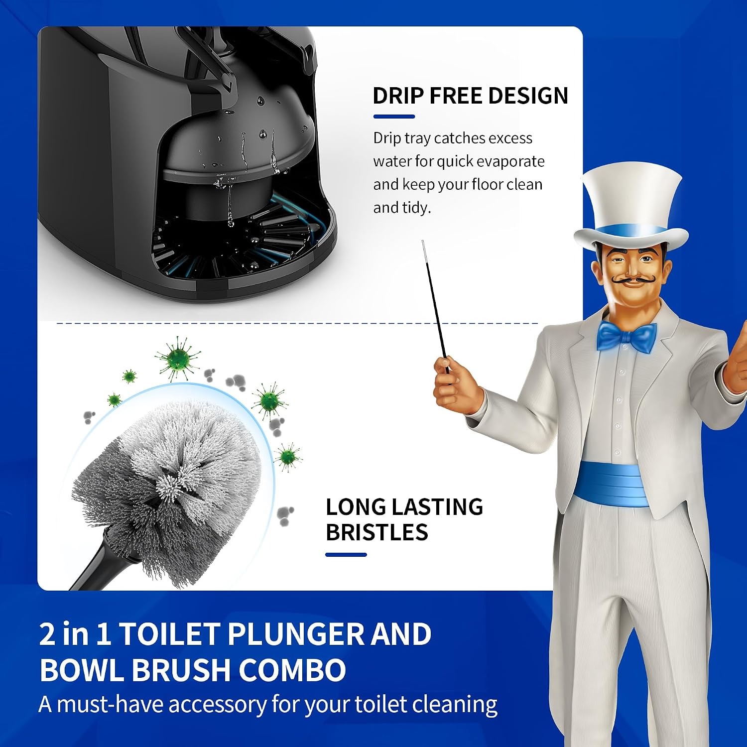 Toilet Plunger and Brush Set with Two-Compartment Holder: image 2