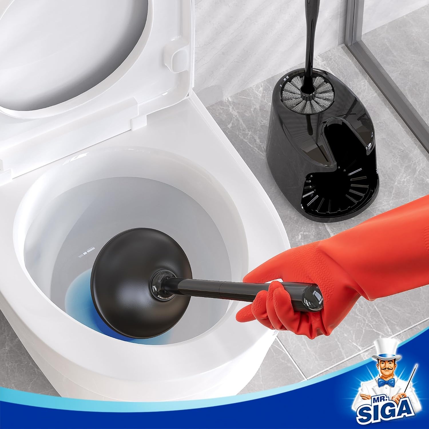 Toilet Plunger and Brush Set with Two-Compartment Holder: image 6