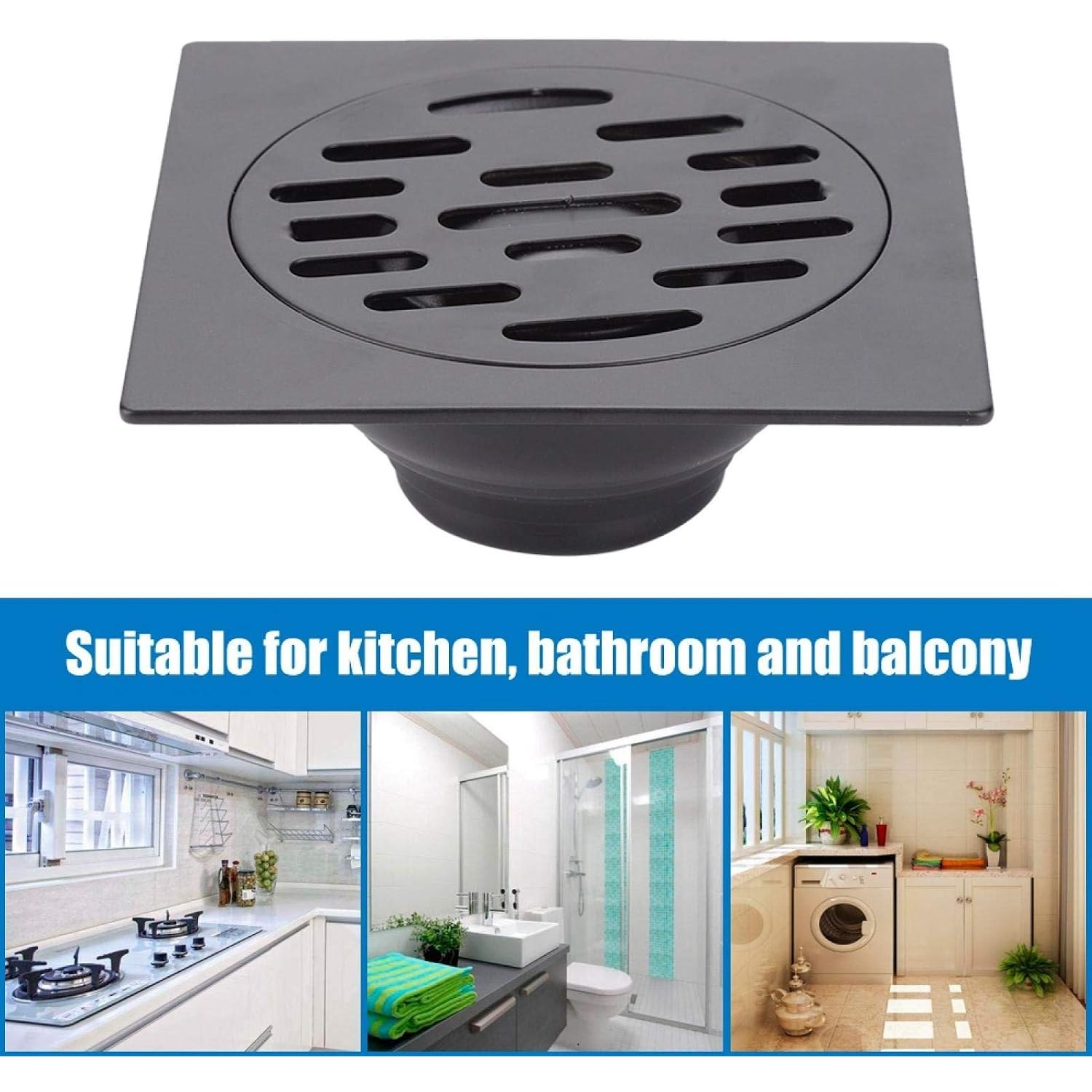 Black Square Floor Drain with Gravity Flip Seal: image 2