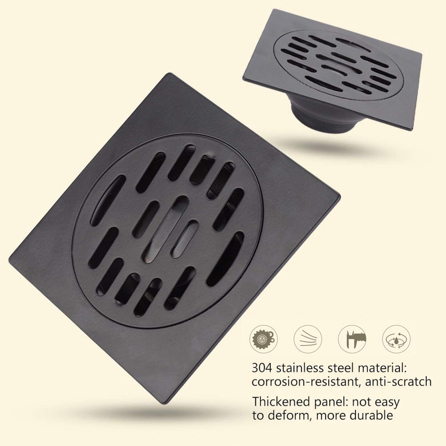 Black Square Floor Drain with Gravity Flip Seal: image 4