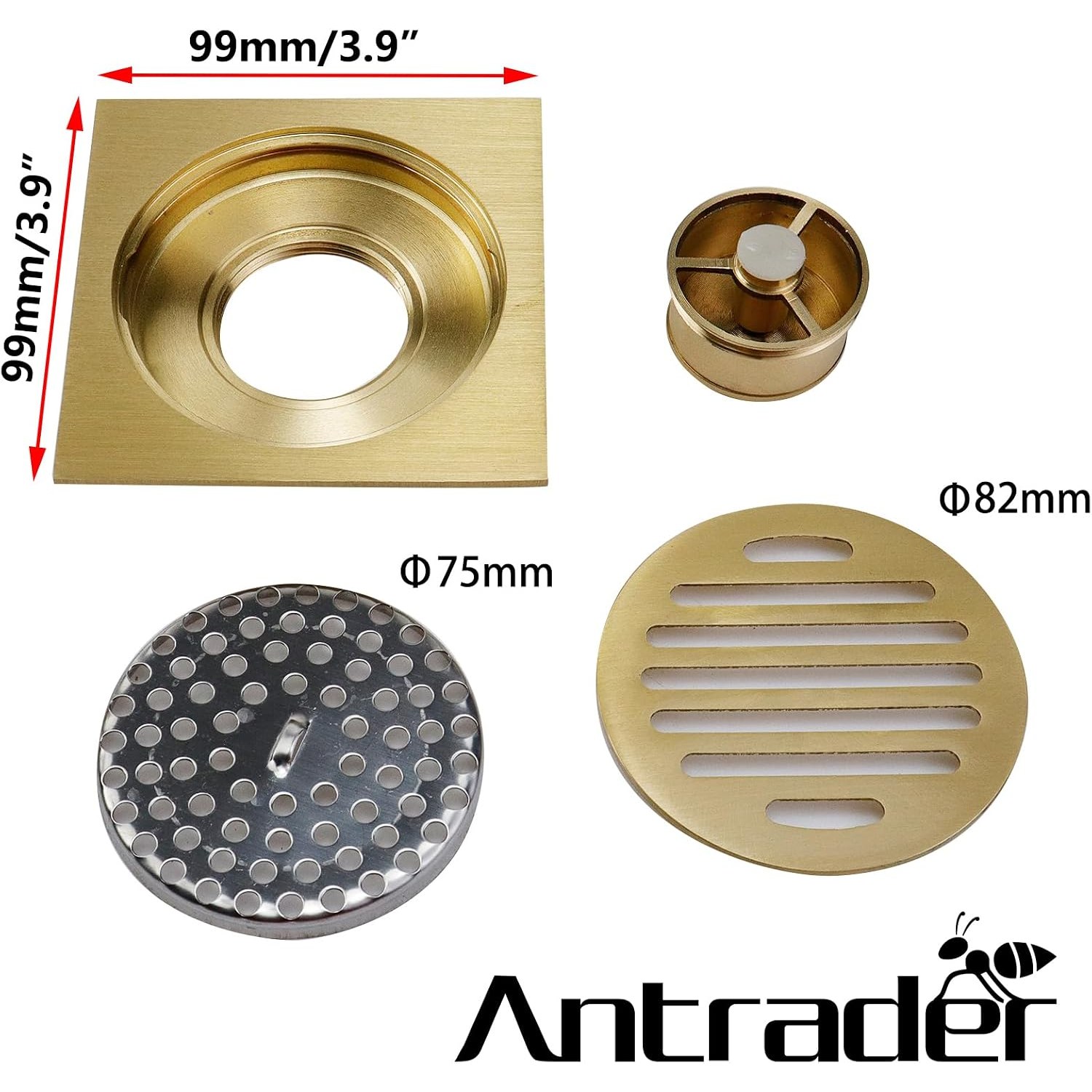 Gold Square Shower Floor Drain with Removable Hair Strainer: image 4