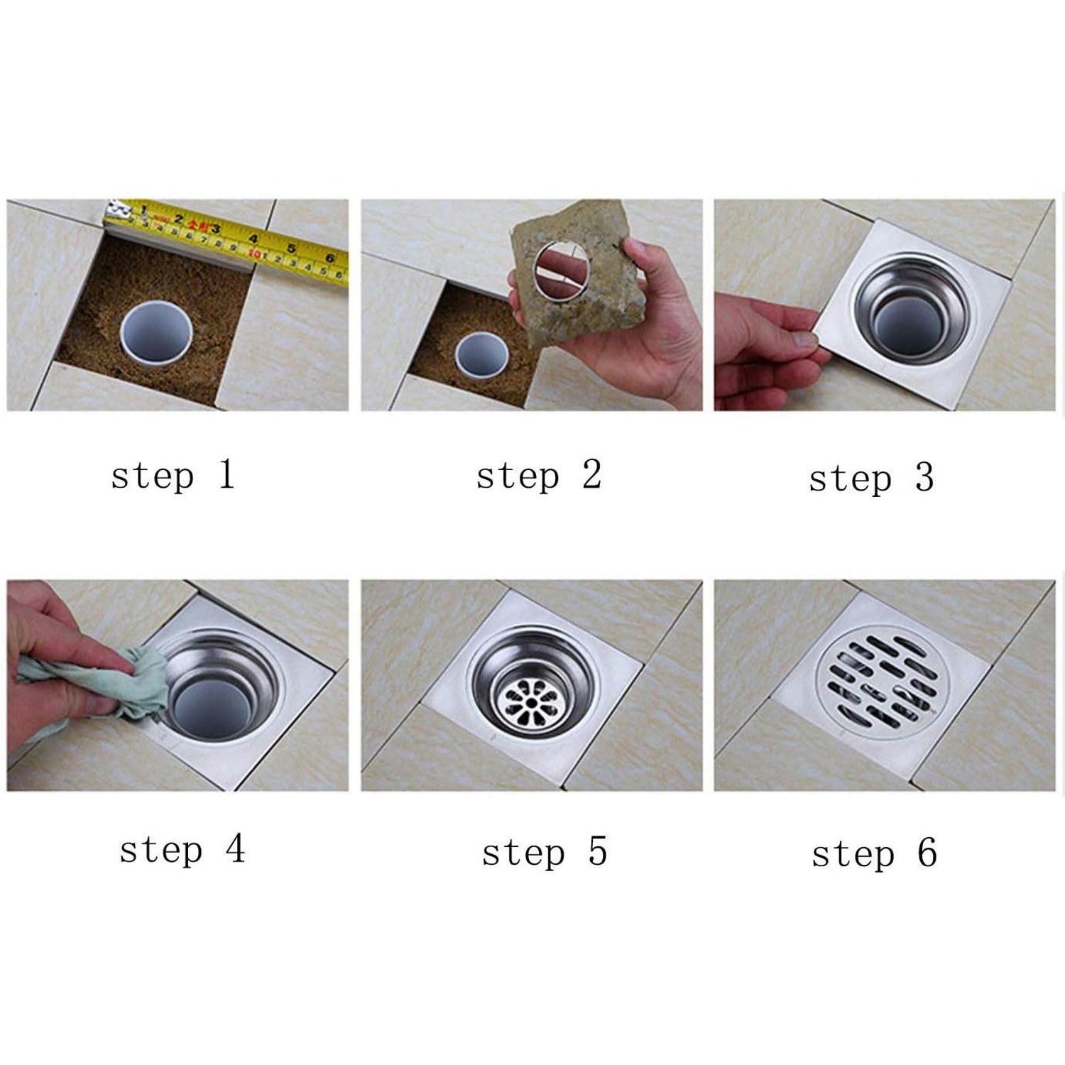 Tile Insert Square Floor Drain with Removable Strainer: image 8