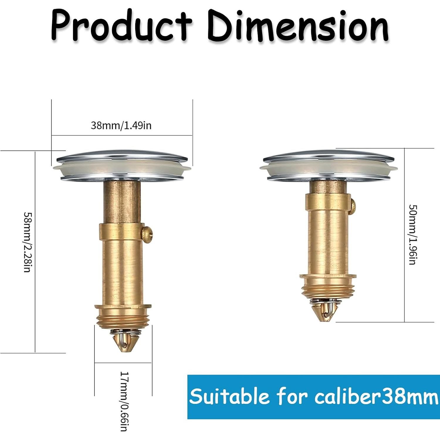 Pop Up Basin Plug 38mm Click Clack Sink Stopper, 2 Pack: image 3