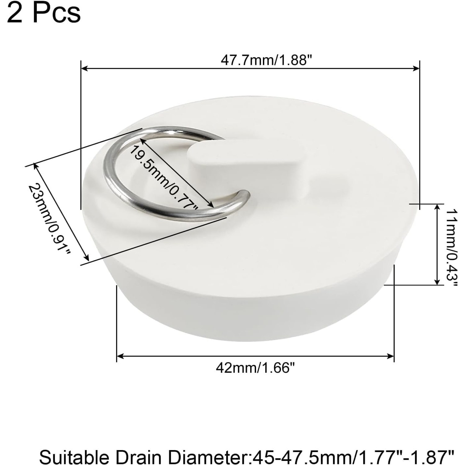 Rubber Sink Plug 45-47mm with Hanging Ring (2 Pack): image 3